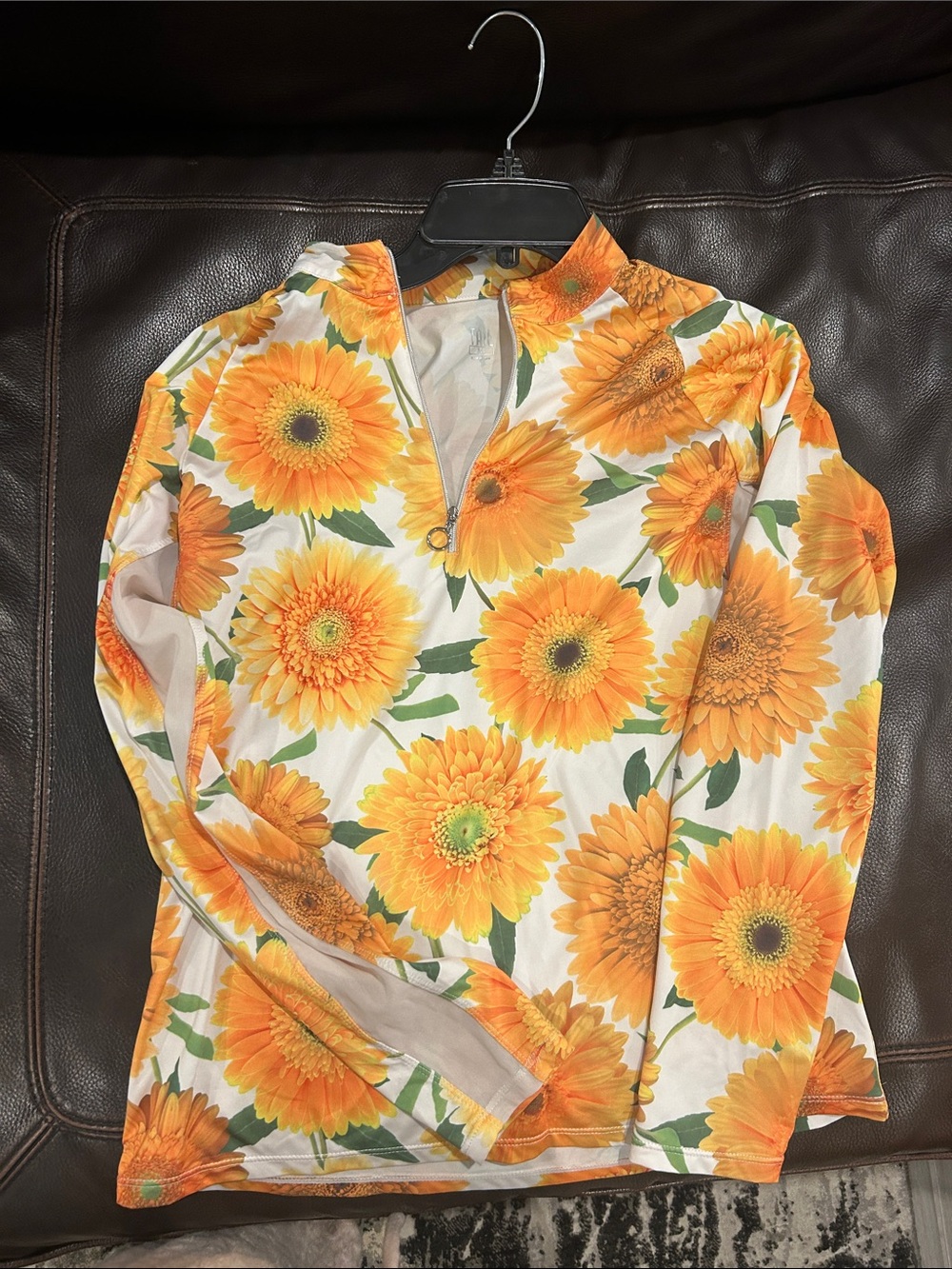 Tail Sunflower Print Long Sleeve pullover Top - Orange Floral